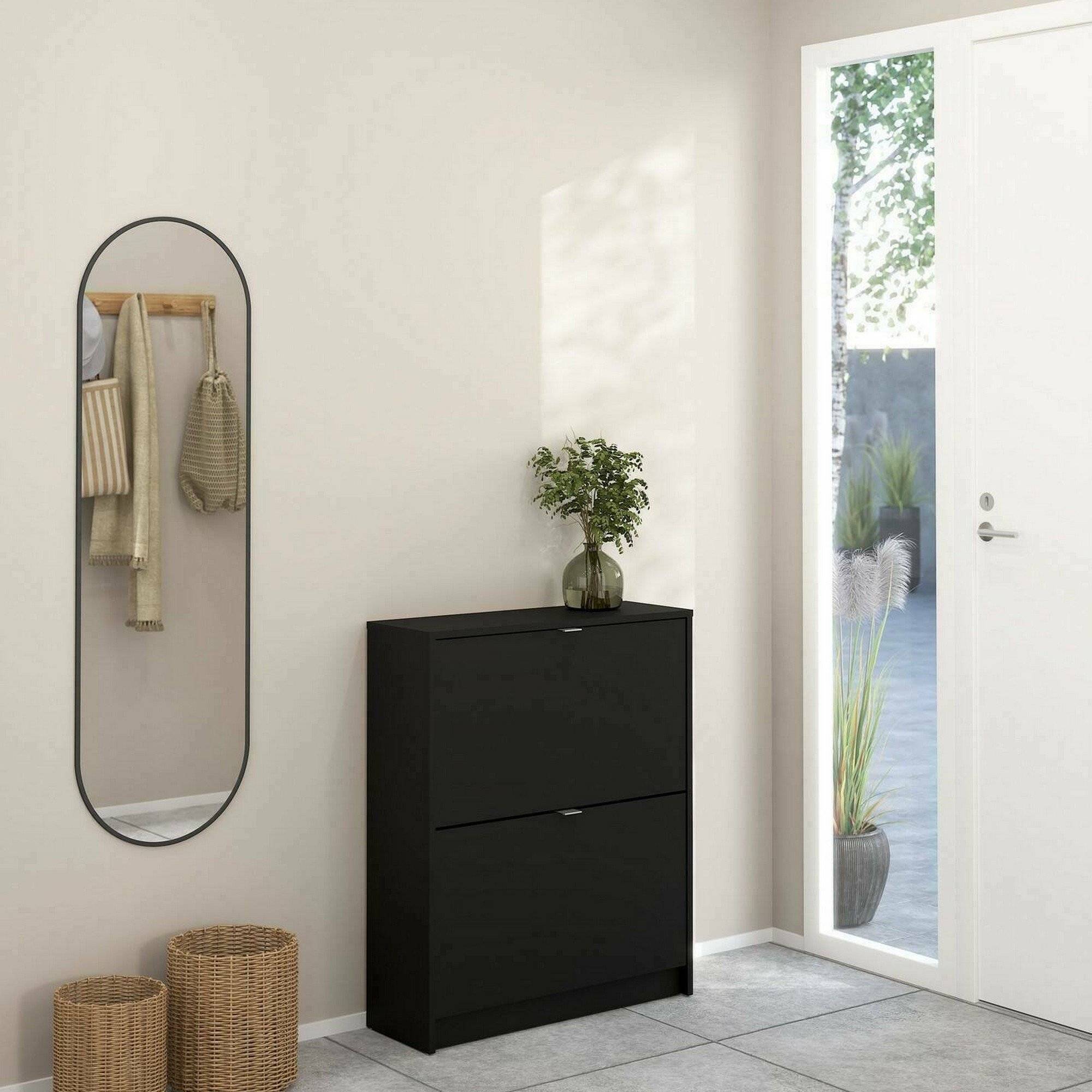 Sapateira larry, 4 compartimentos, em madeira preta 70x24x85h cm