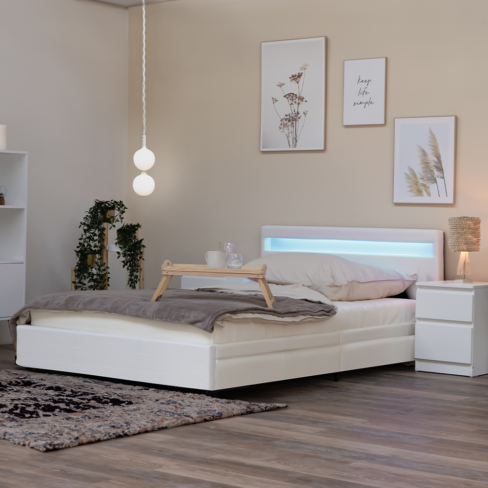 Cama LED con cajones nube - 180 x 200 cm blanco