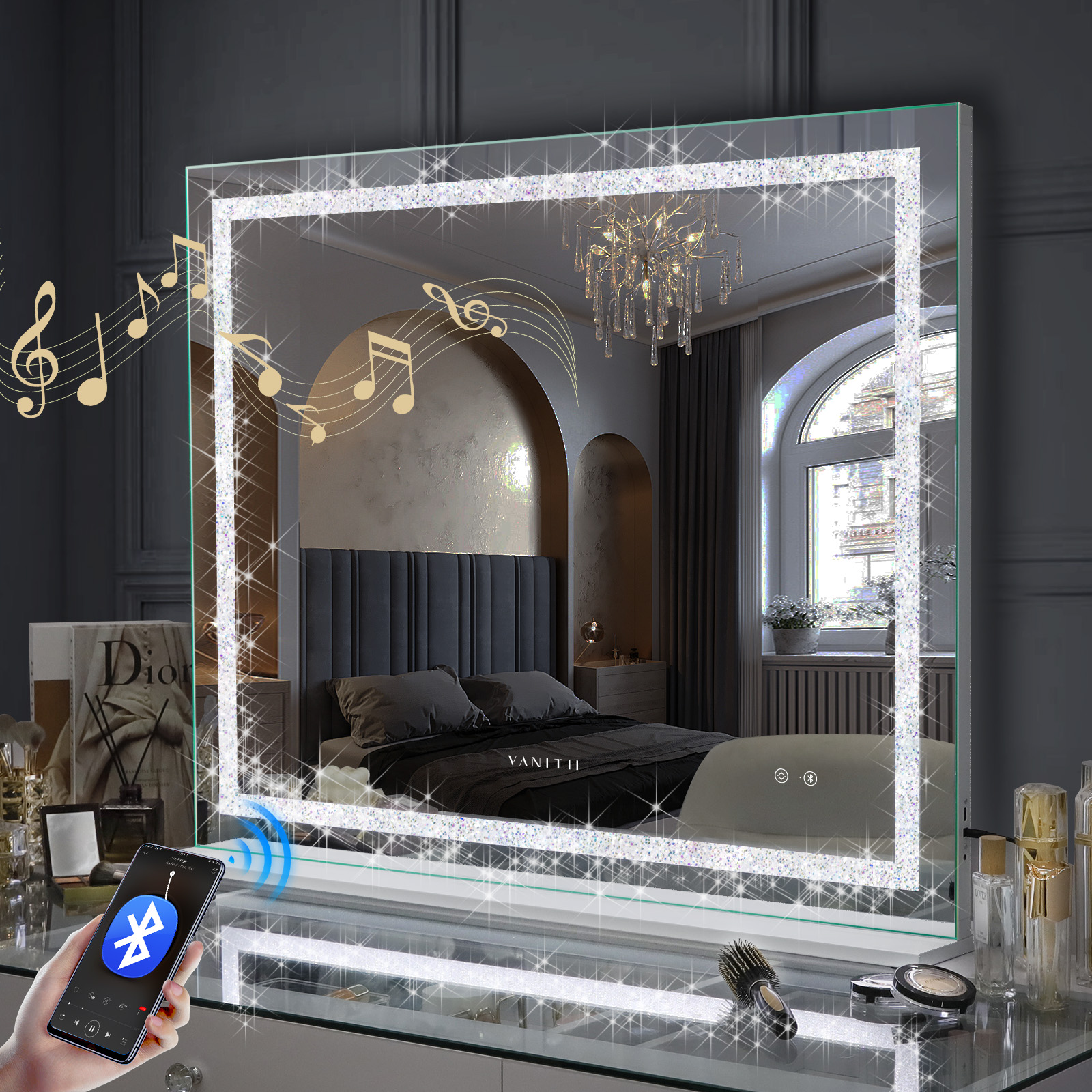 Vanitii espelho maquiagem com luz bluetooth toucador parede 100x80 cm