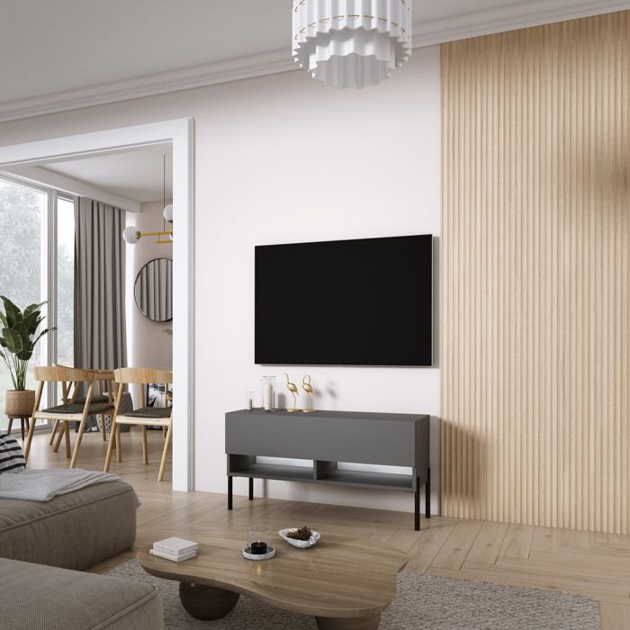 Móvel tv contemp. - antracite - pés pretos - LED branca - 100x32x52 cm