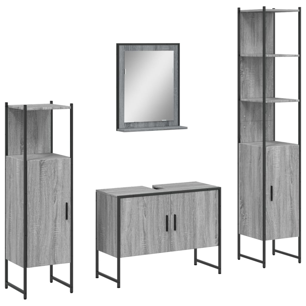 4 pcs conj. Móveis casa de banho derivados madeira cinza sonoma