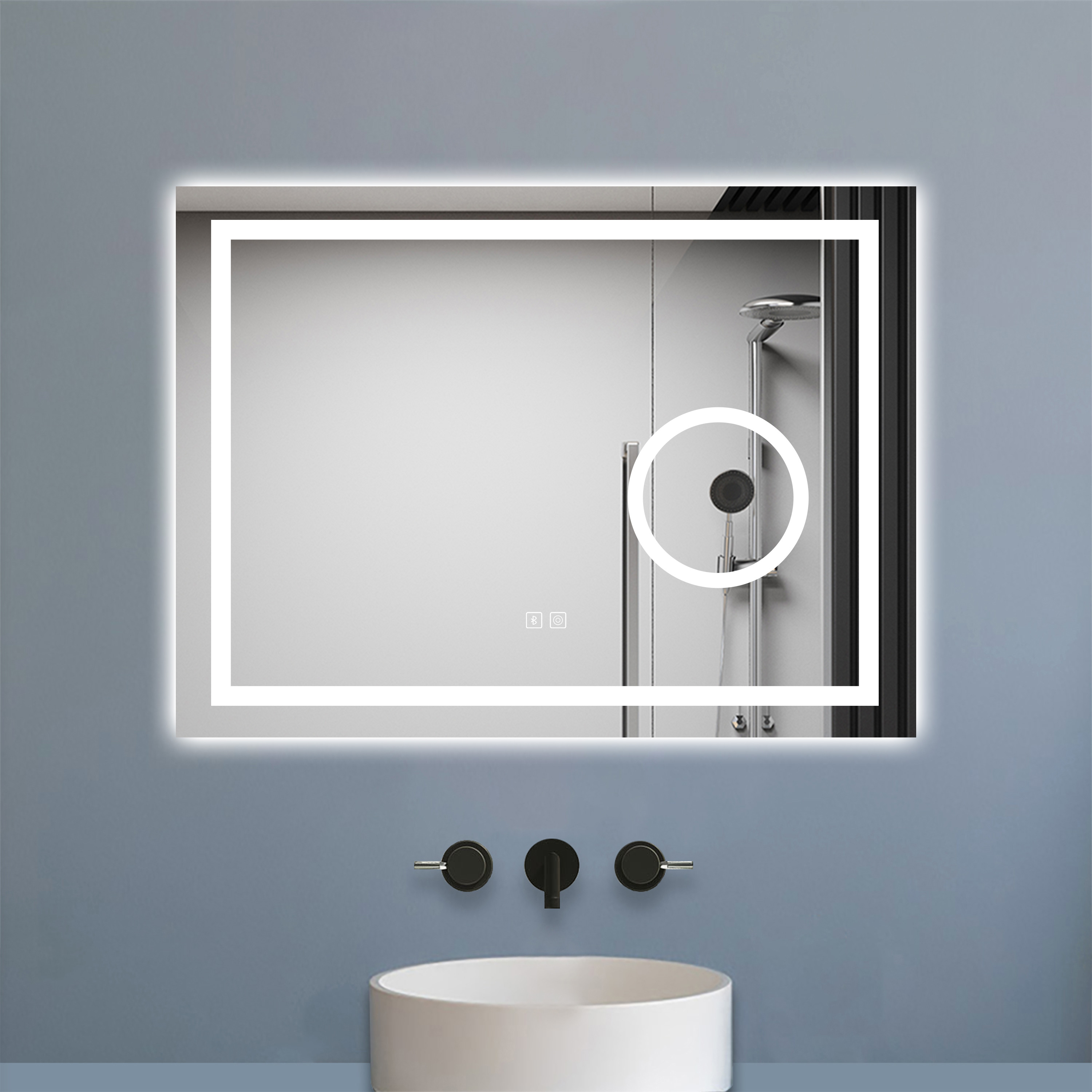 Espelho de casa de banho LED 80×60cm + espelho de aumento + bluetooth