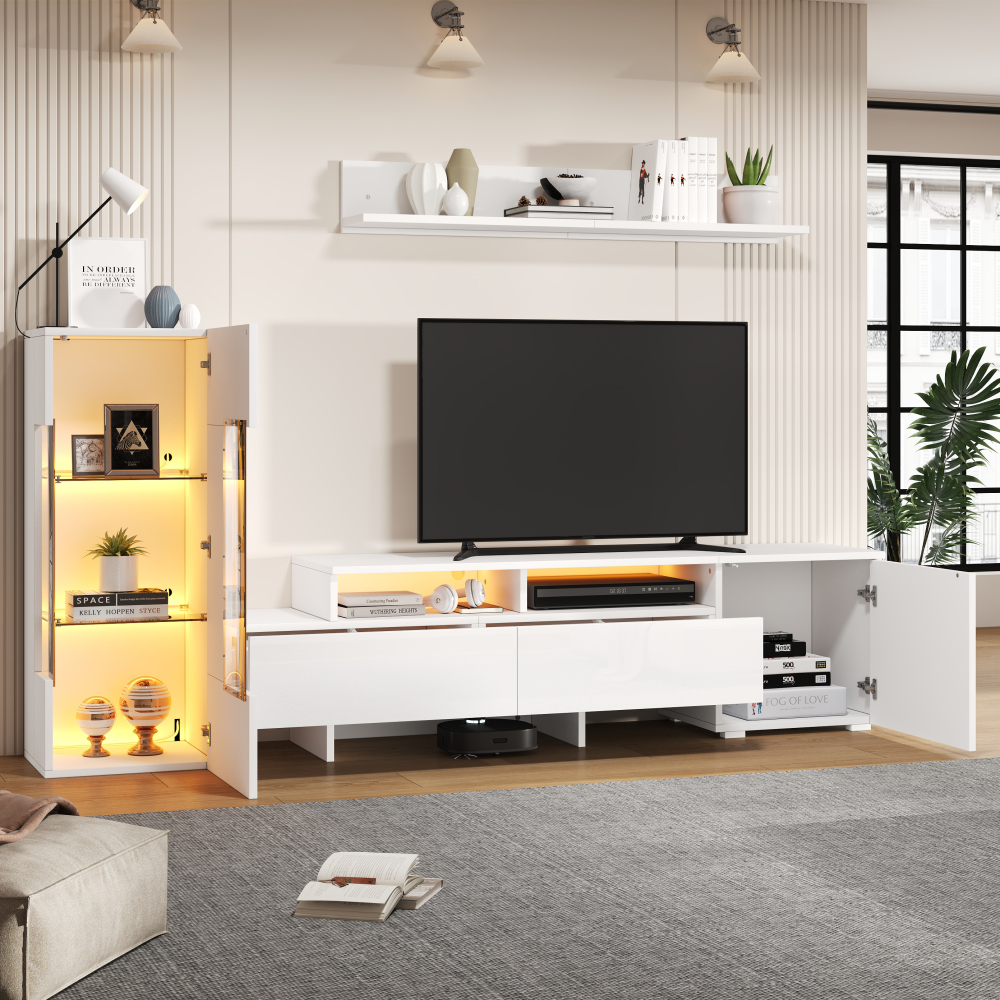 Conjunto móvel de tv com armário LED branco 45x170x35cm