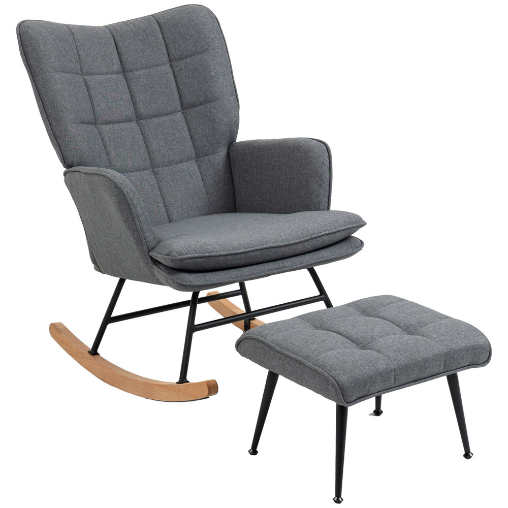 Poltrona baloiço 64x89x90 cm linho e espuma color gris Homcom