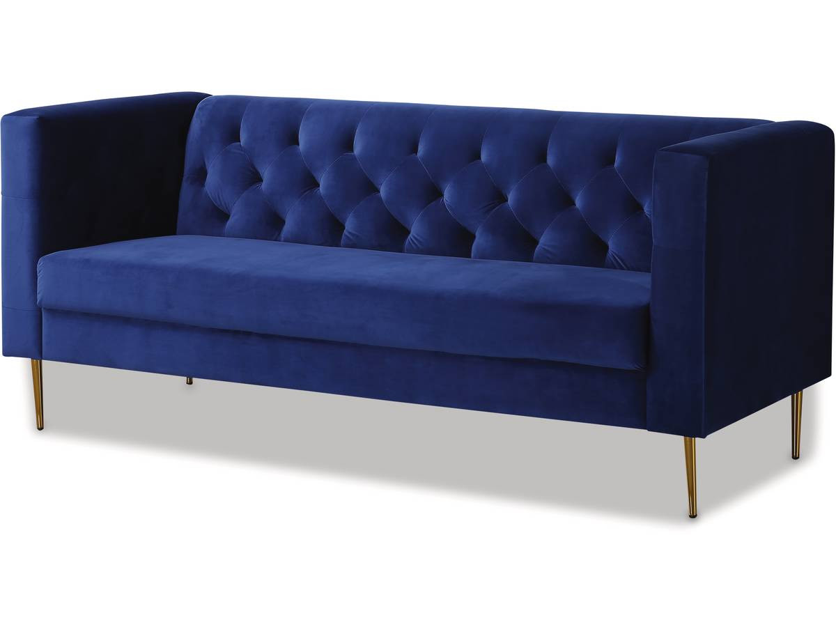 Sofá fixo de veludo "bruce" - 196 x 76 x 82 cm - 3 lugares - azul escuro