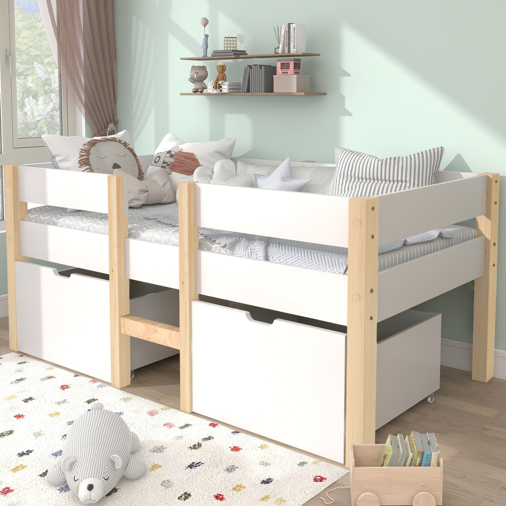 Cama infantil com arrumação e proteção 90x190cm madeira – branco