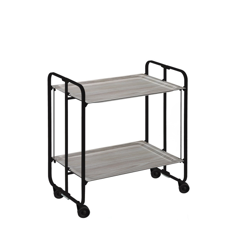 Carrinho de serviço dobrável bauhaus, armação de metal preto, 2 bandejas