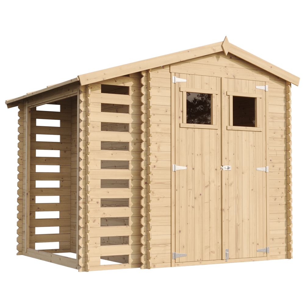 Caseta de jardín Timbela m386+m386g, 3,53 + 0,94 m², con suelo, con leñera