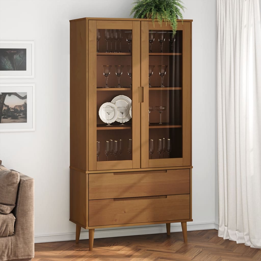 Vitrina molde 90x35x175 cm pinho maciço castanho