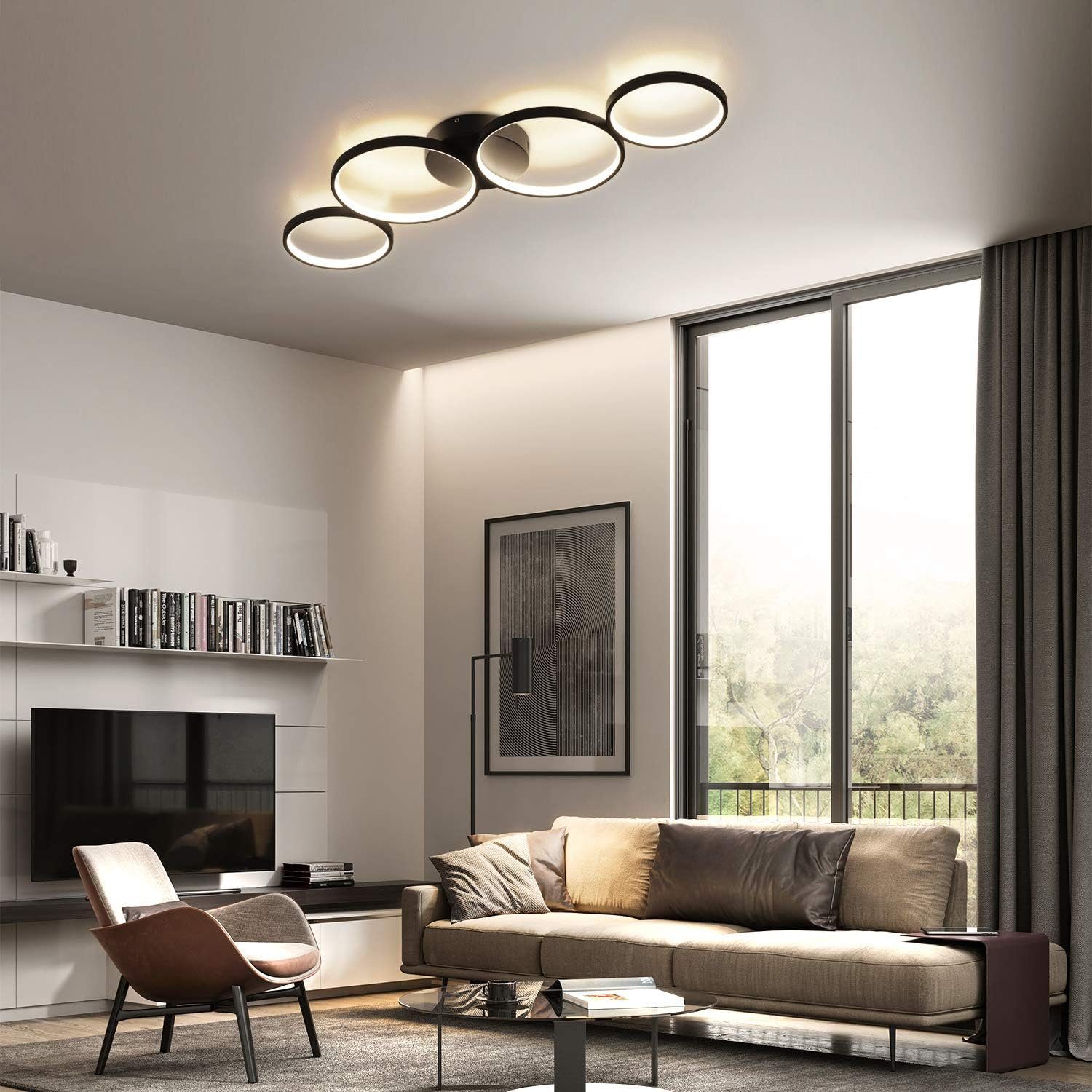 Nettlife moderna luz de teto LED regulável, preta, 88cm, 55 w, com