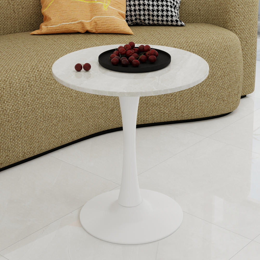 Mesa de centro redonda mármore sintético branca 15x78x78cm