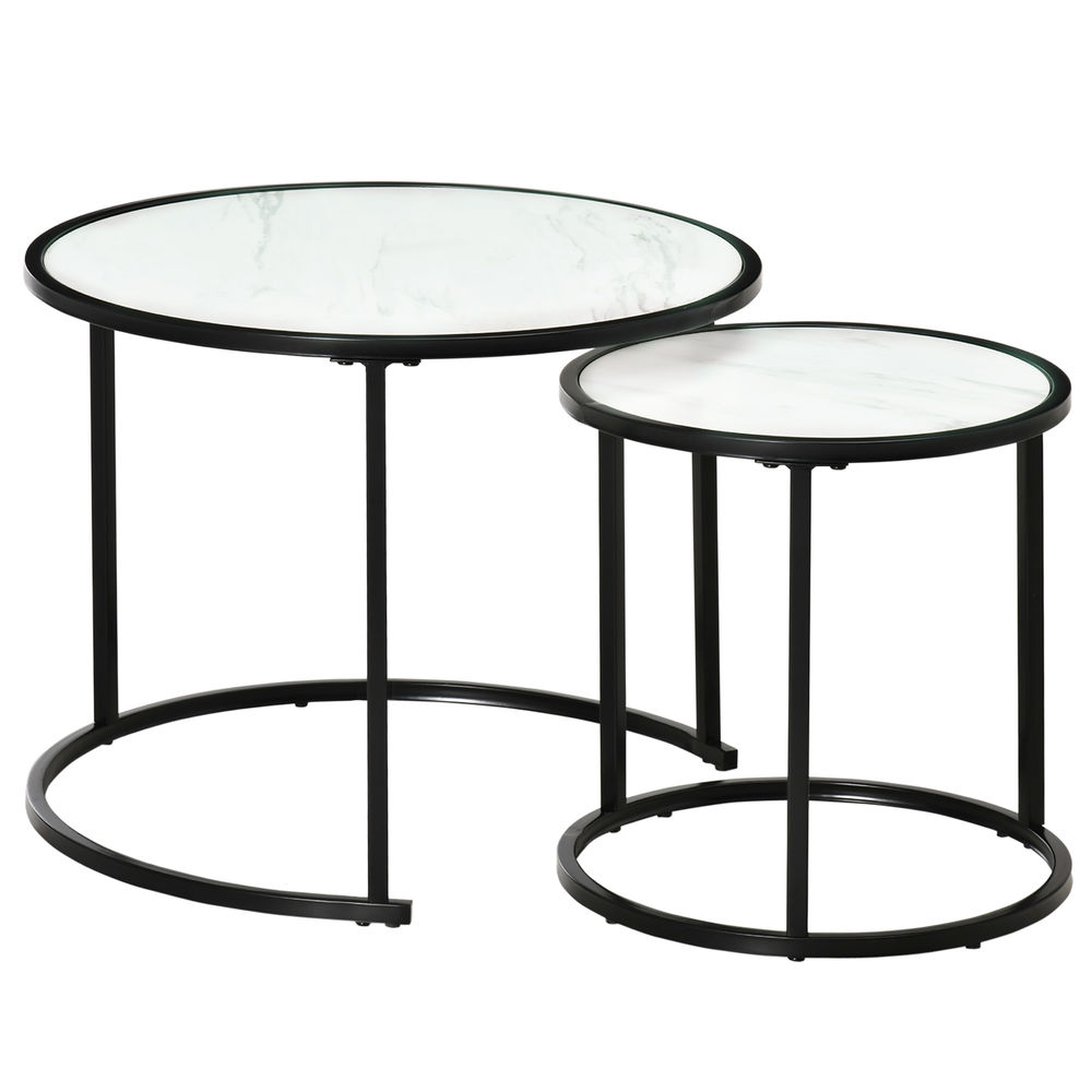 Conjunto de 2 mesas auxiliare 60x60x46 cm aço e mdf color blanco Homcom