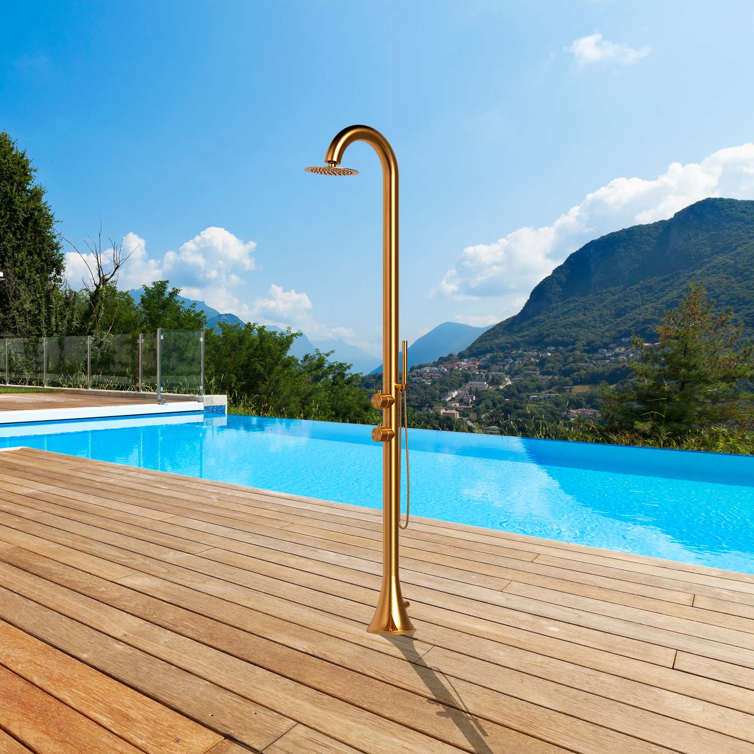 Chuveiro dourado inox 316l 229e8239 cm com duchinha e água quentefria