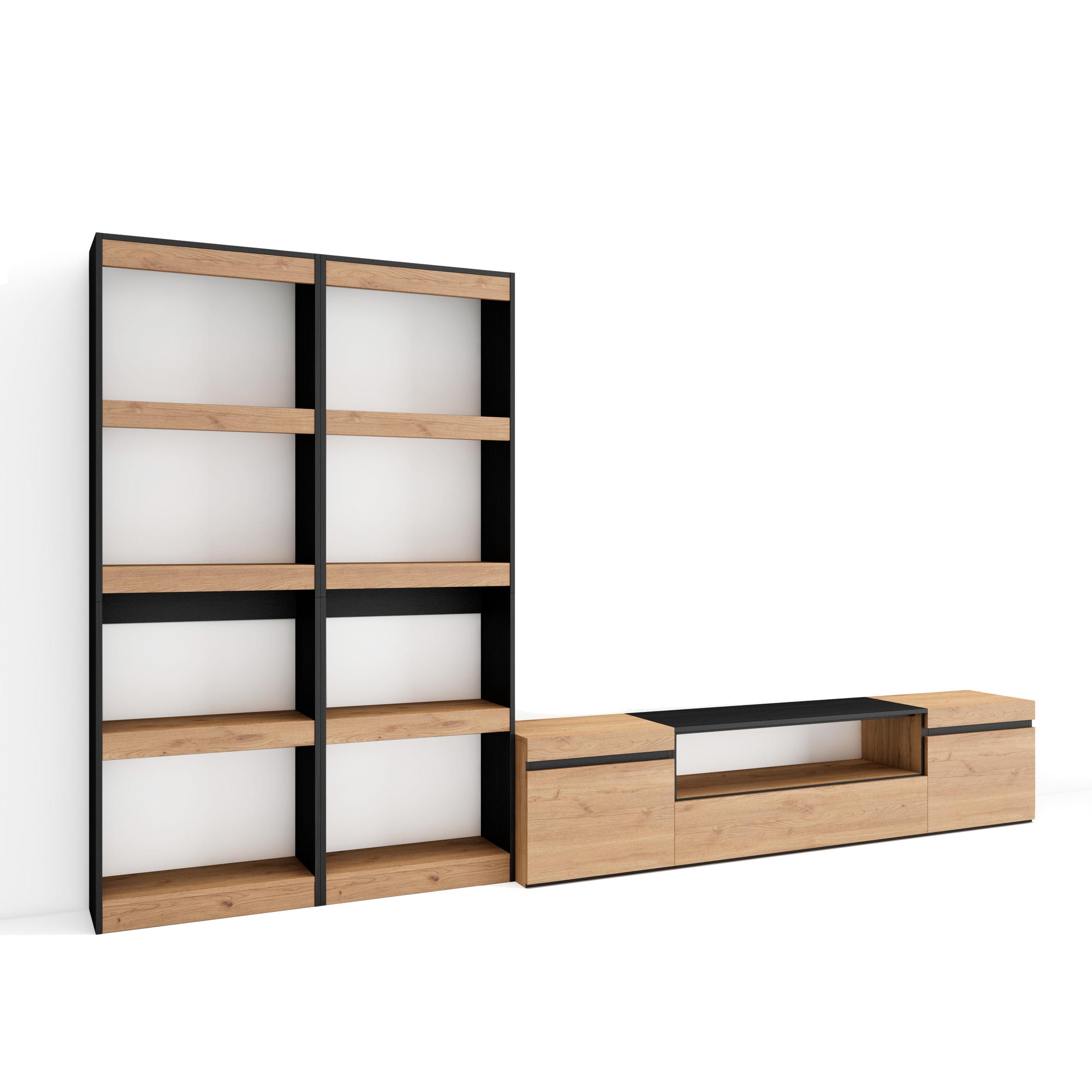 Conjunto de móveis tv, 320x35x186cm, carvalho e preto rf2601
