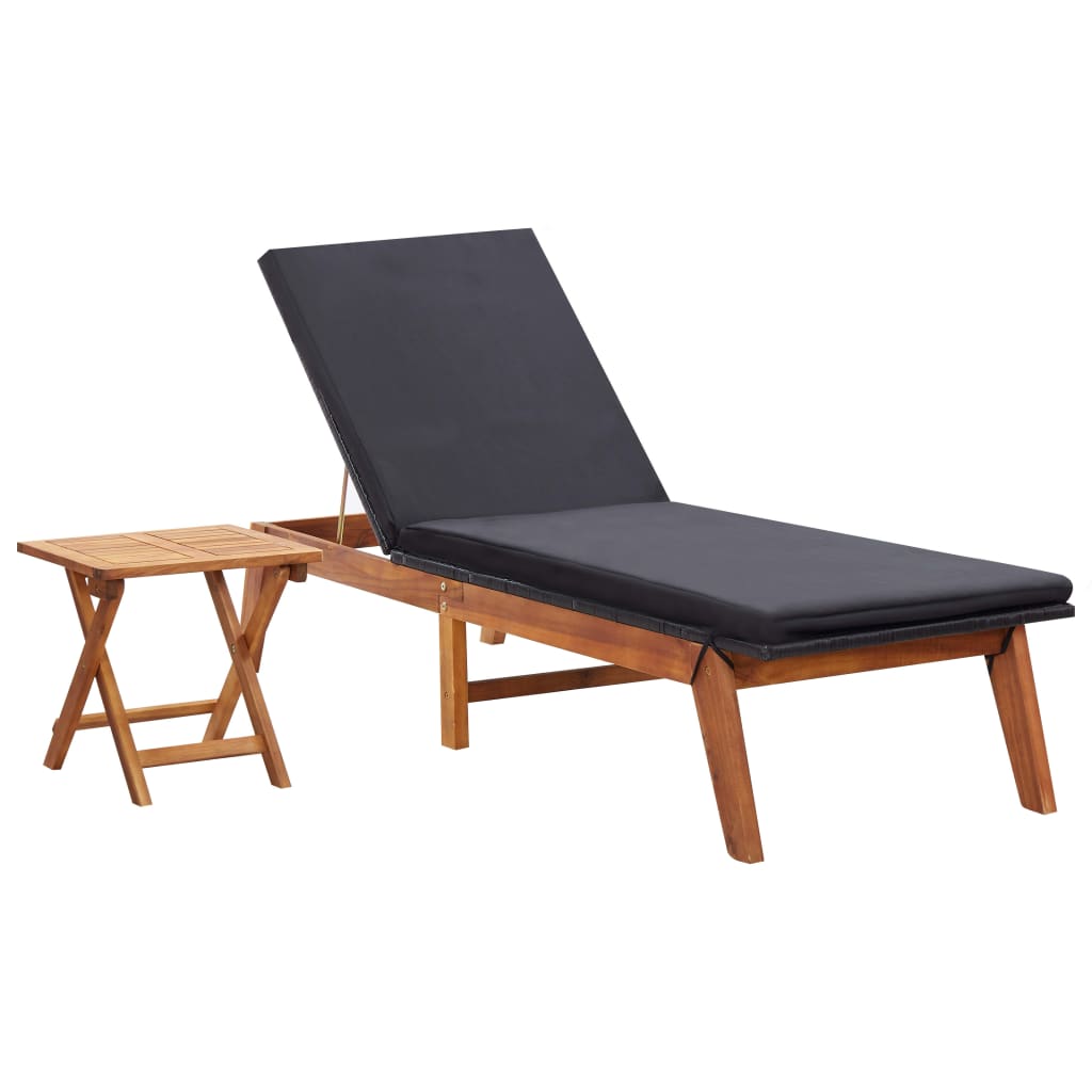 Helloshop26 - espreguiçadeira com mesa dobrável - acácia e resina - 200 cm