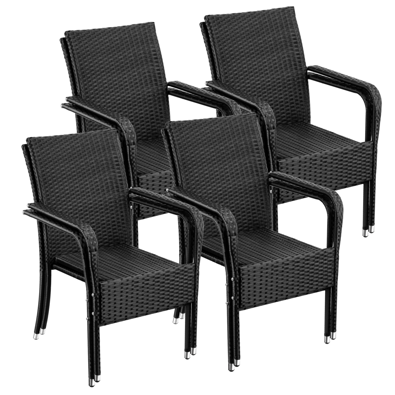8 cadeiras de jardim empilháveis e carga de 120 kg, 58x67x90 cm, preto