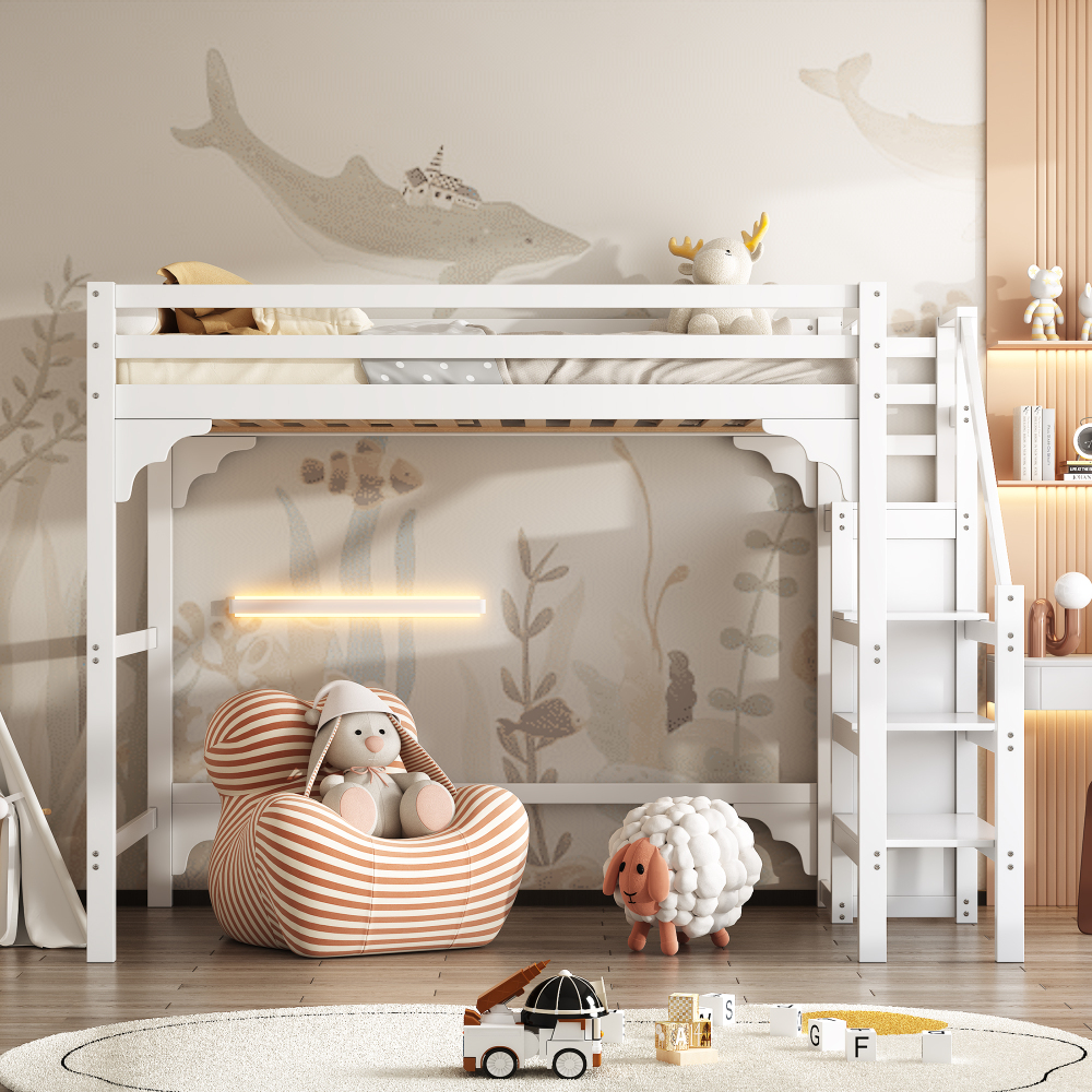 Beliche 140x200cm com guarda roupa e escada de arrumação madeira branco