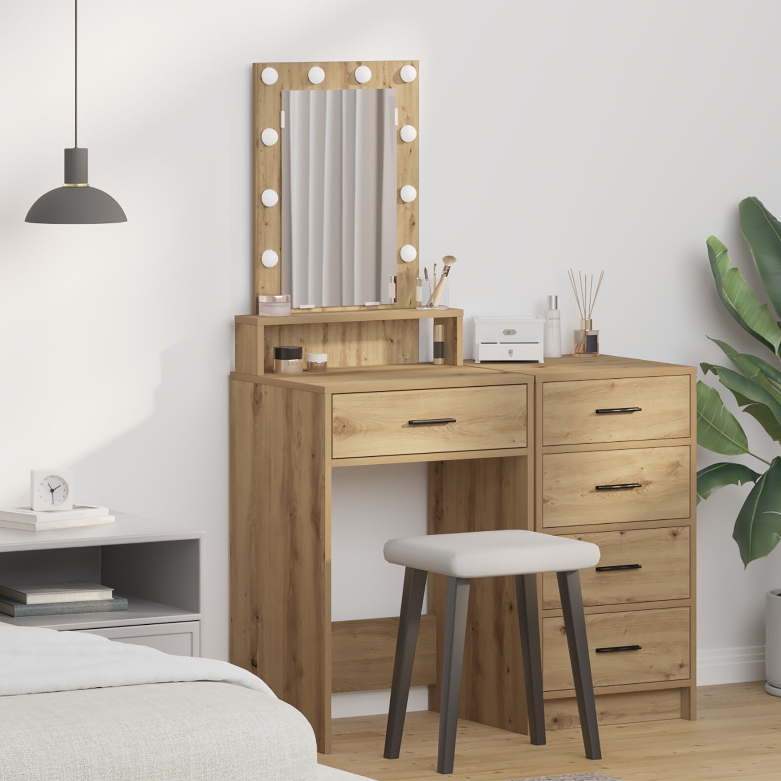 Mesa de maquiagem com luzes LED carvalho artisan 50x41x140 cm wf949080