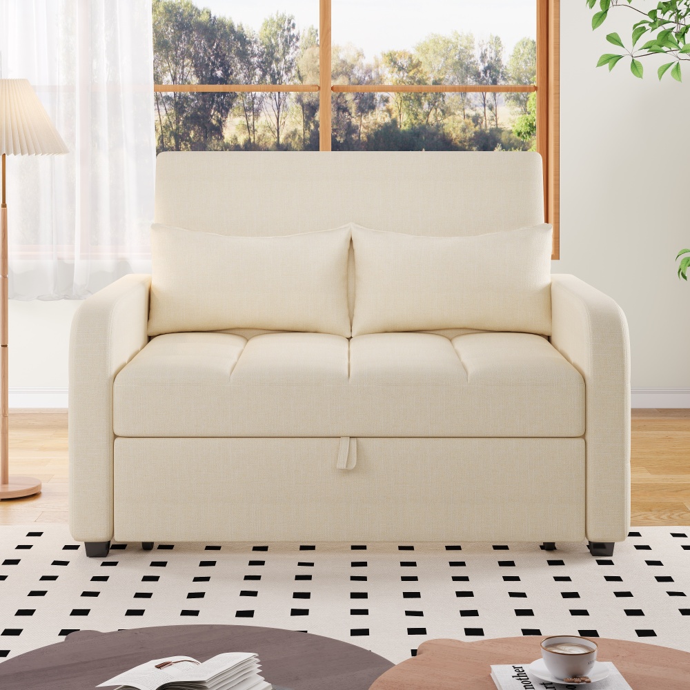 Sofá-cama dobrável em tecido bege 2 lugares com encosto ajustável