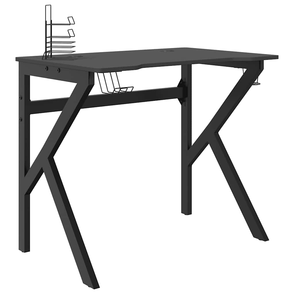 Secretária de gaming c/ pernas em forma de k 90x60x75 cm preto
