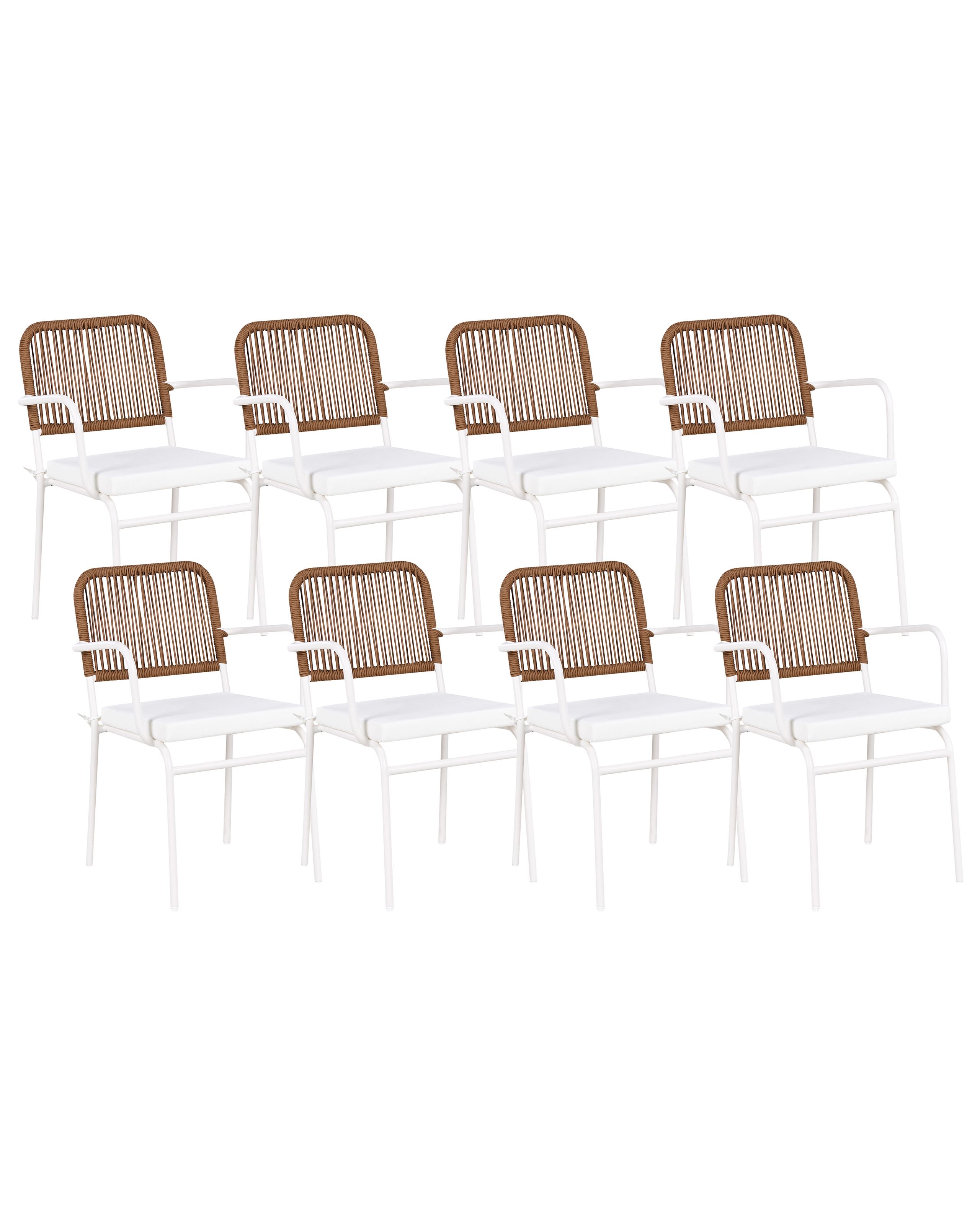 Conjunto de 8 cadeiras de jardim com almofadas taceno metal branco