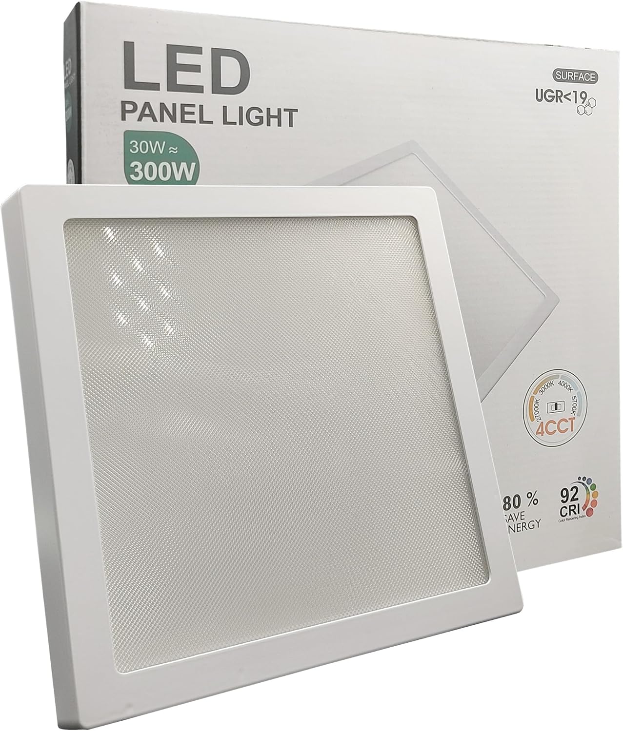 Plafon LED quadrado 30w (300w), 3600lm, ø29cm, luz selecionável 4cct