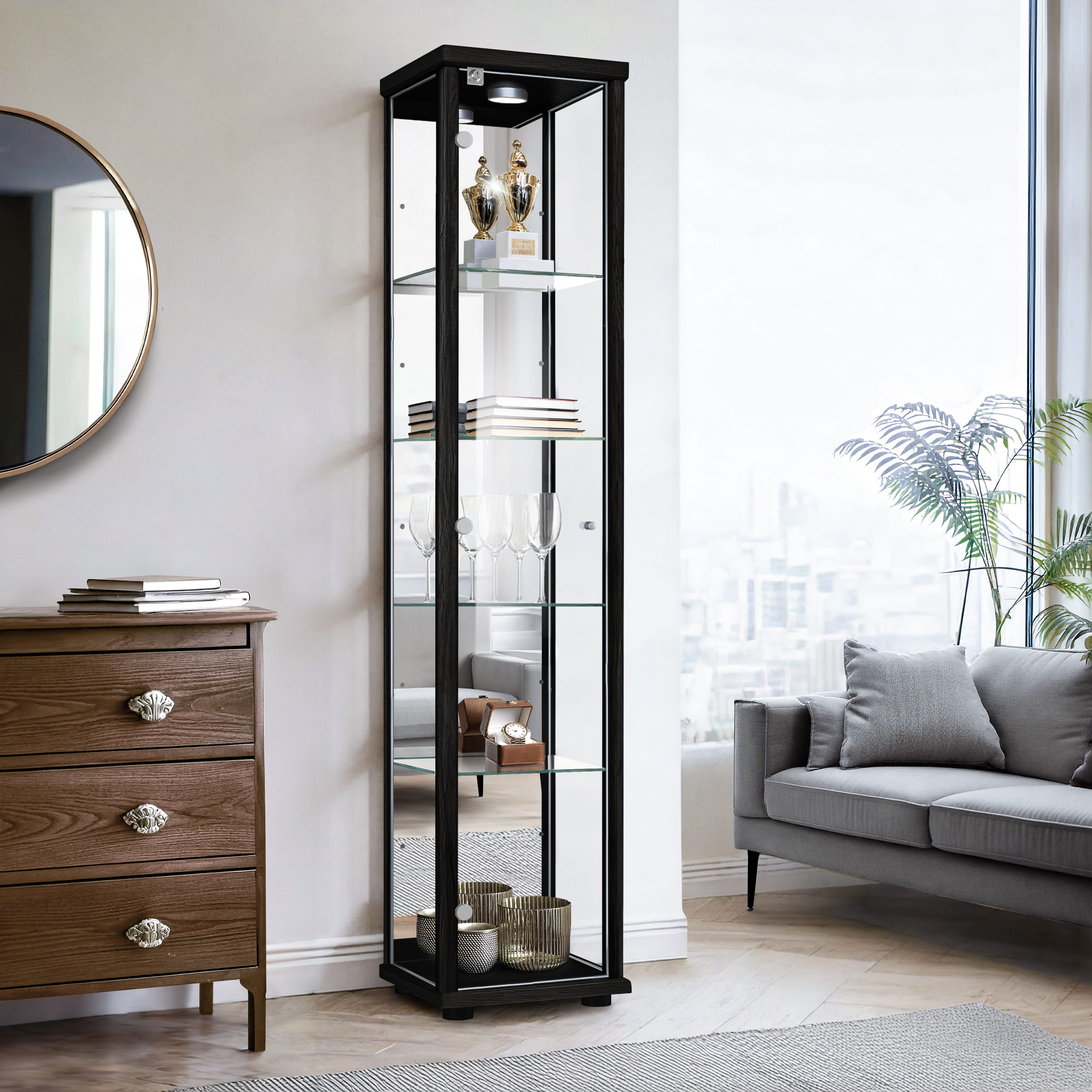 K-möbel vitrine cristal preto 176x37x33 cm com espelho, LED, fechadura