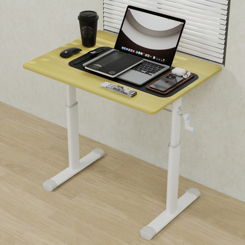 Mesa de escritório regulável manual madeira natural