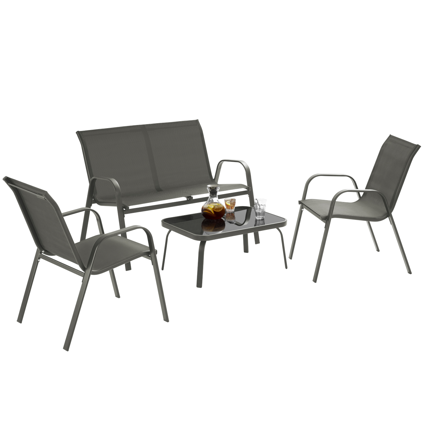 Conjunto de jardín, 4 pessoas, 2 cadeiras com banco e mesa, antracite