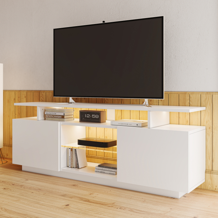 Móvel de tv com LED e 2 portas branco 55x140x35cm