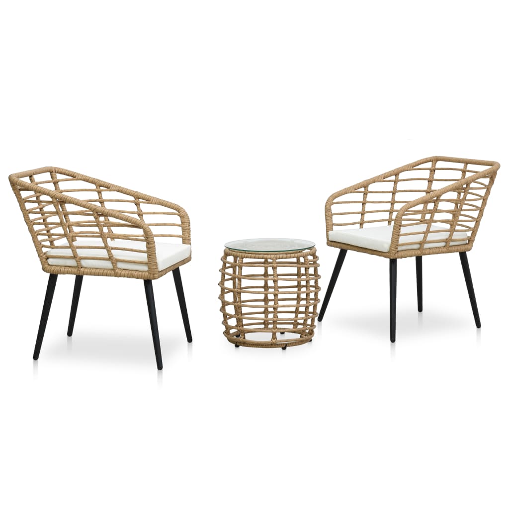 vidaXL set mesa y sillas de jardín 3 pzas ratán sintético color roble