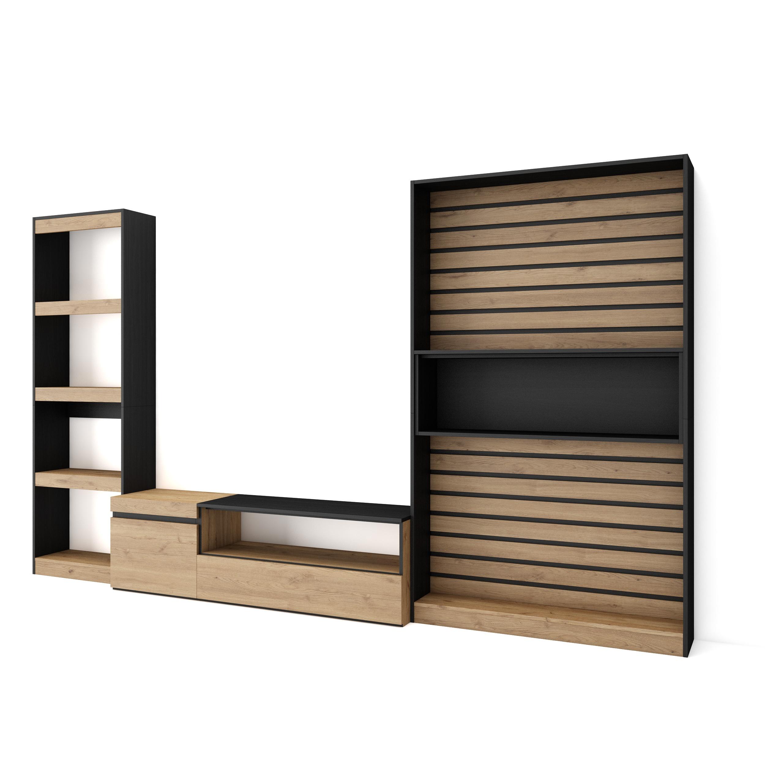 Conjunto de móveis tv, 320x35x186cm, carvalho e preto rf2591