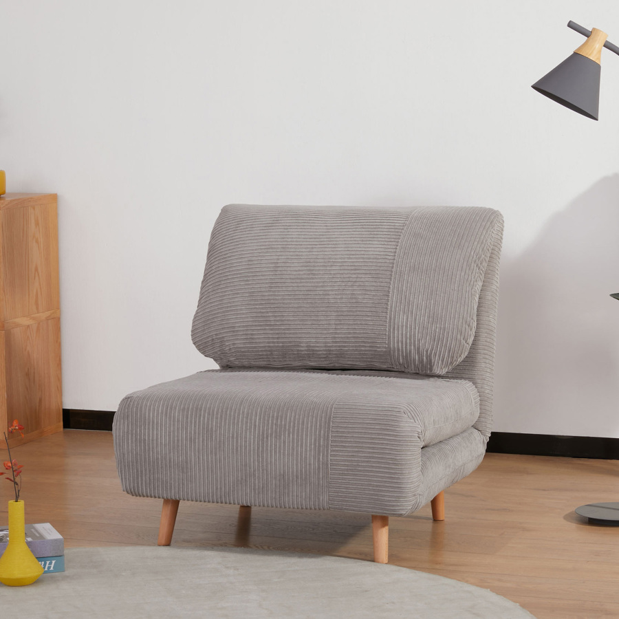 Sofá-cama dobrável 2 em 1 cinzento claro 1 lugar com encosto ajustável