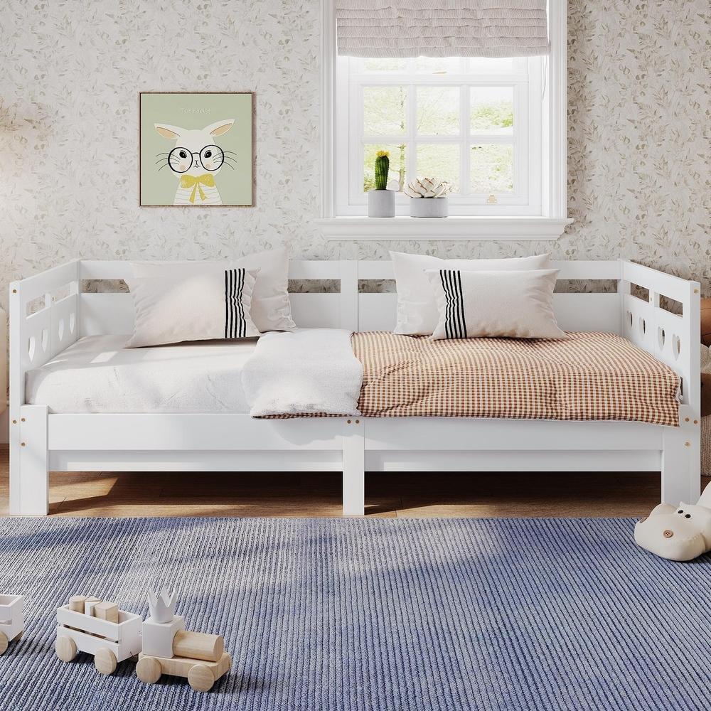 Cama 90x200cm com cama gavetão 2 lugares, coração, pinho branco