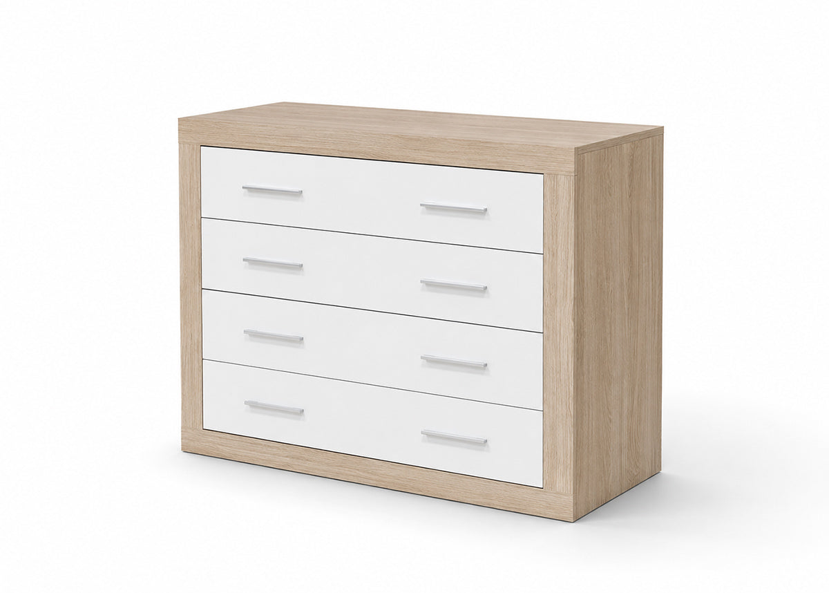 Cômoda kiara com 4 gavetas, carvalho e branco 98x82cm