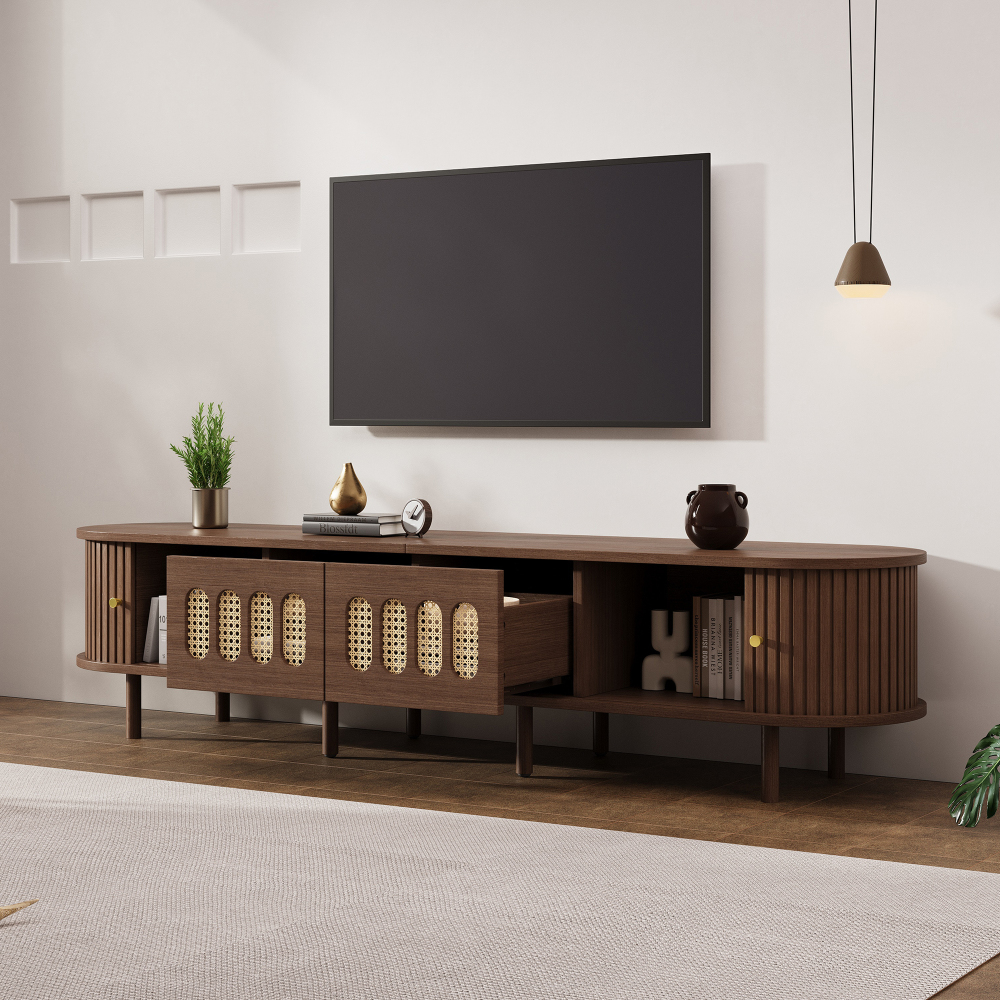 Móvel de tv com 2 gavetas e portas de rolo nogueira 40x180x40cm