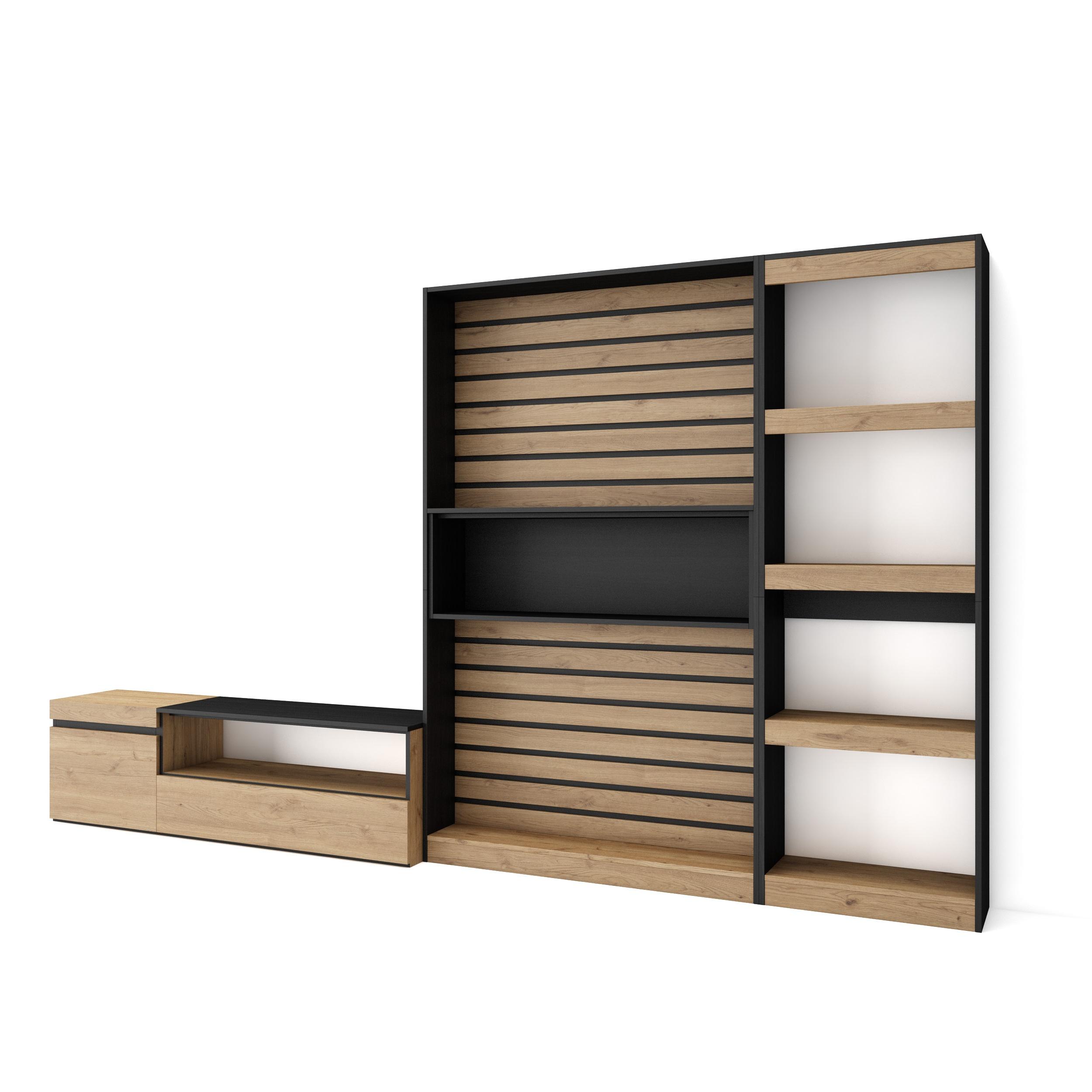 Conjunto de móveis tv, 320x35x186cm, carvalho e preto rf2592