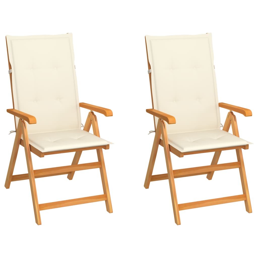vidaXL sillas de jardín 2 uds con cojines crema madera maciza de teca