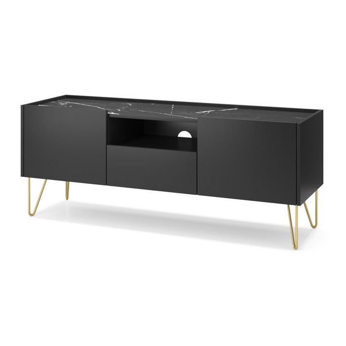 Móvel para tv - 3xe living - 144x55x37 cm - preto grafite/mármore preto - p
