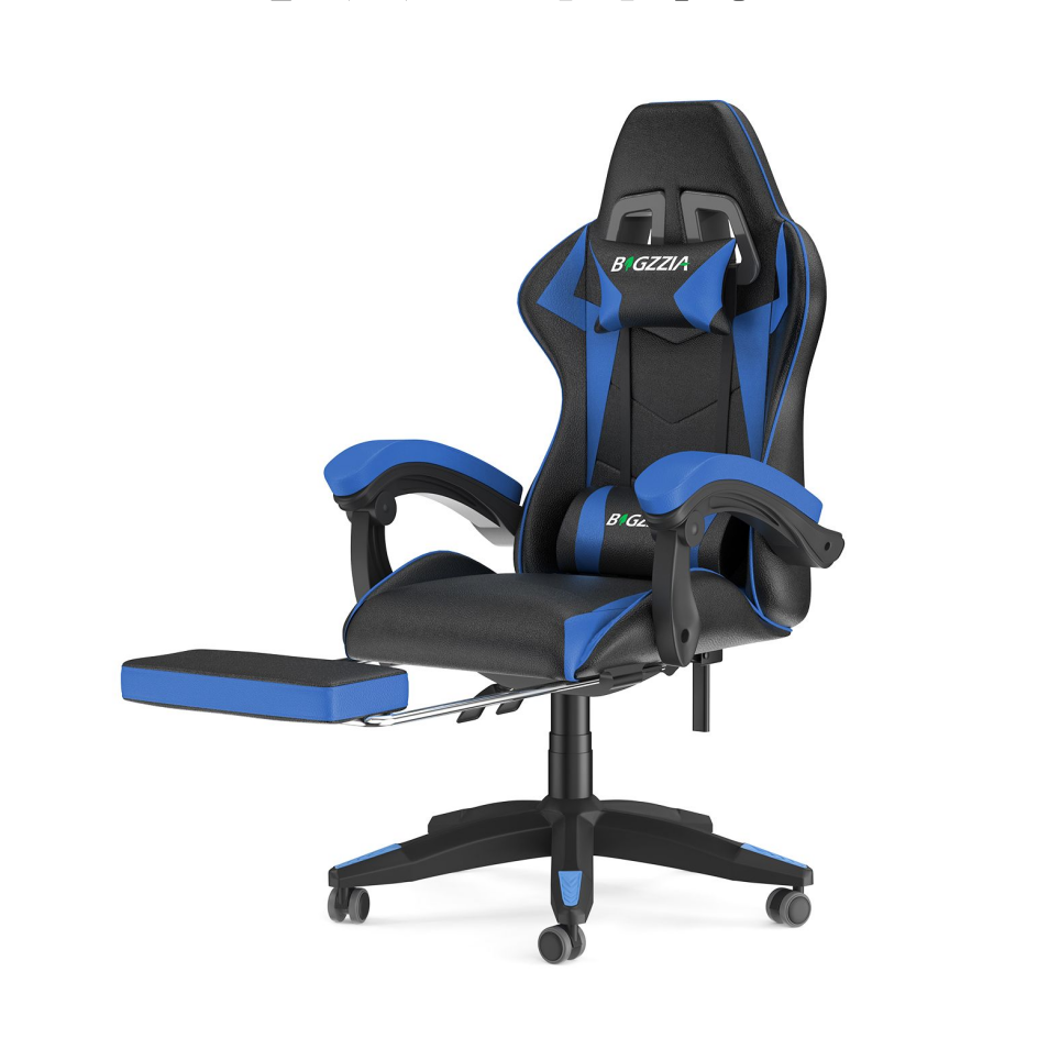 Cadeira de jogos a com apoio para os pés, cadeira ergonómica - preto/azul