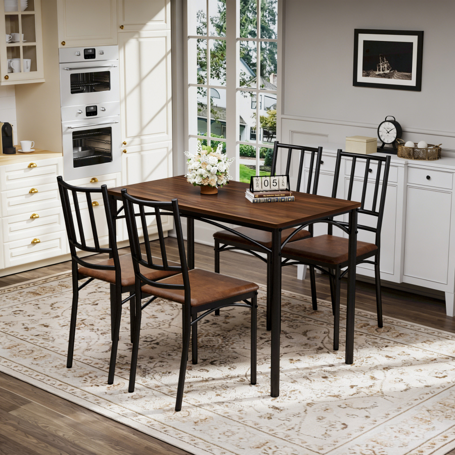 Conjunto mesa e cadeiras de jantar industrial nogueira 4 lugares