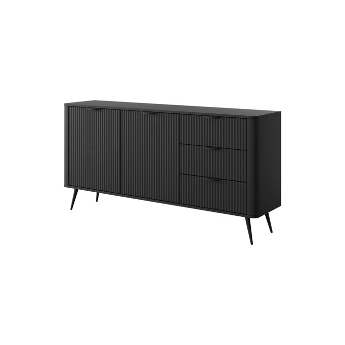 Comoda - 3xe living - 163,2 x 38 x 81,2 cm - 3 gavetas - 2 portas - preto
