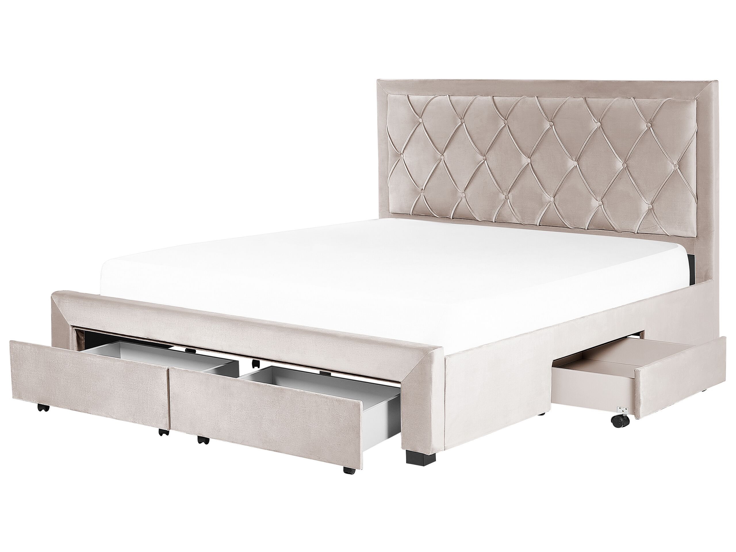 Cama com gavetas de arrumação lievin veludo creme 180 x 200 cm