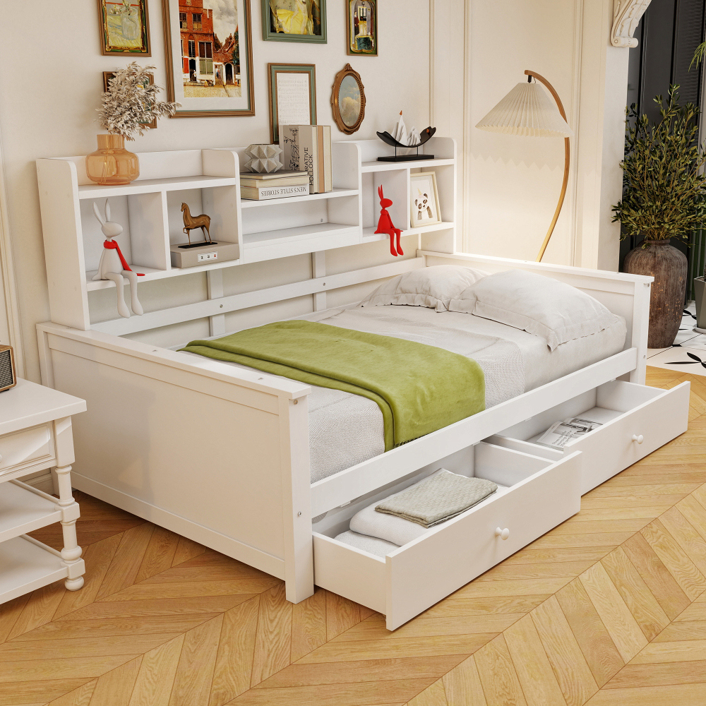 Sofá cama 90x200cm com arrumação em madeira – branco