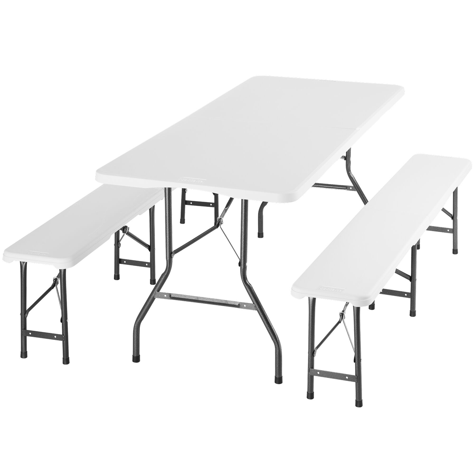 Tectake mesa com bancos de campismo dobráveis em aço, 180x70x74 cm, branco