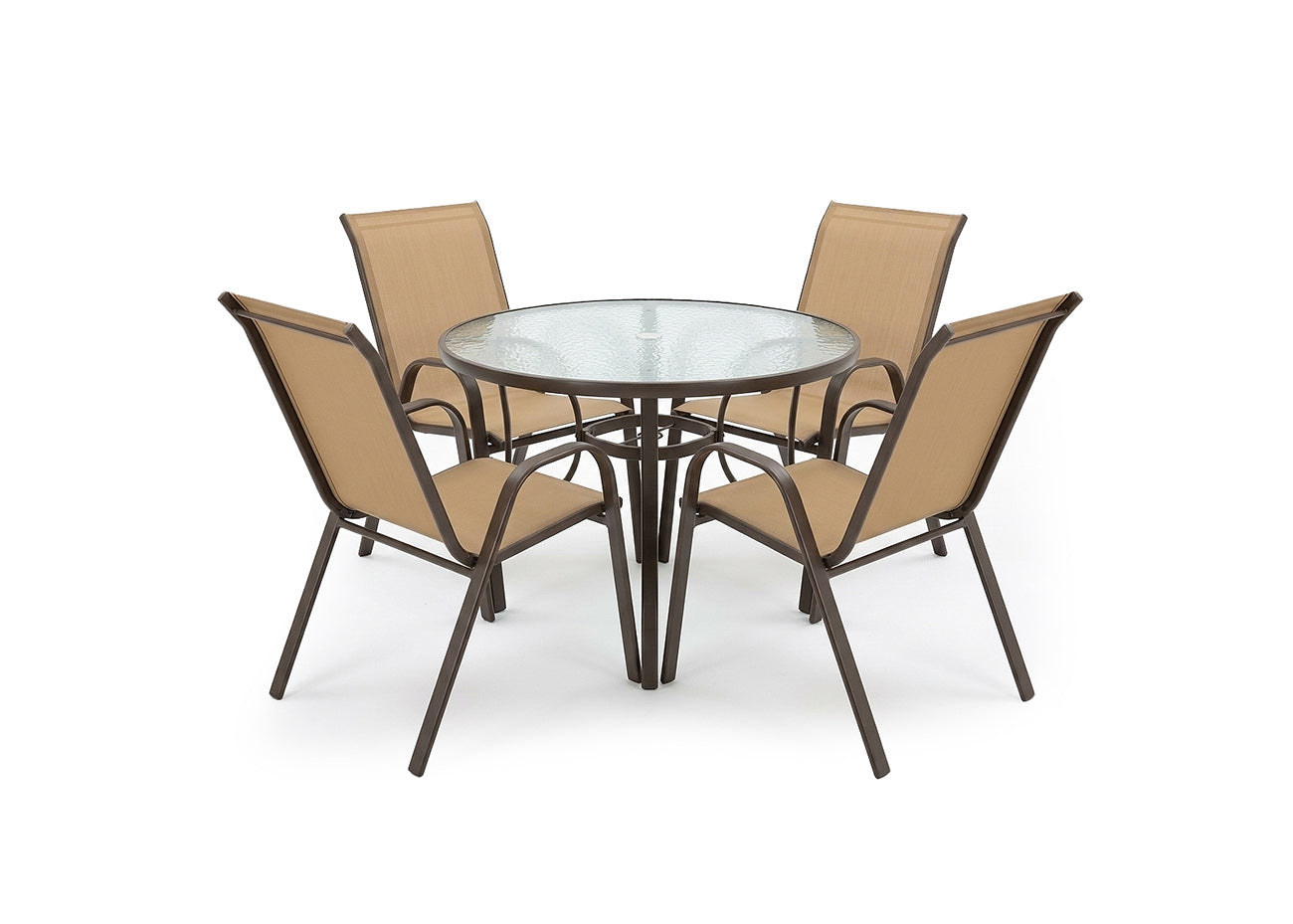 Mesa redonda de vidro temperado + 4 cadeiras. Móveis para jardim e pátio,