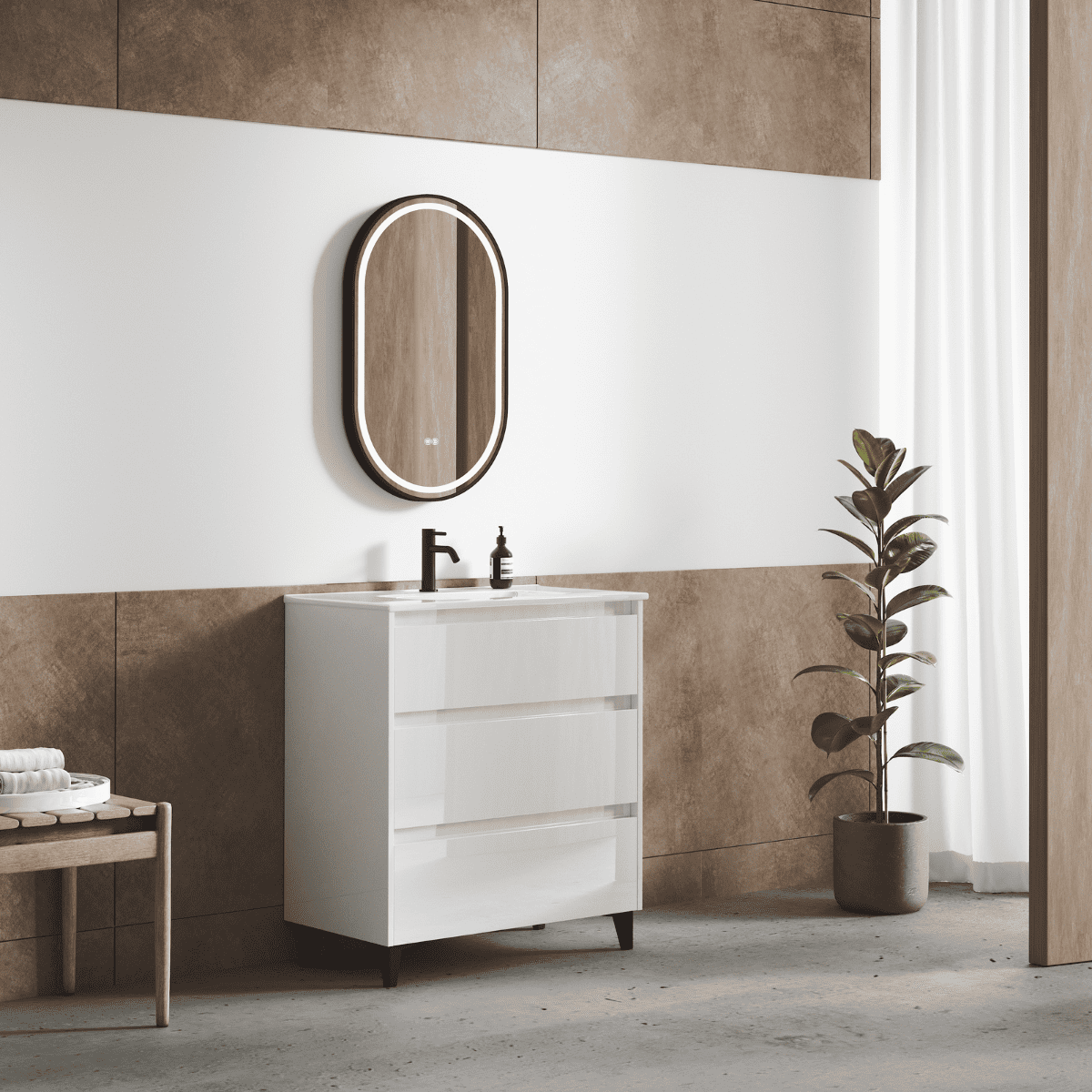 Móveis piso banheiro |lavatório |pernas pretas 3 gavetas |100 cm branco