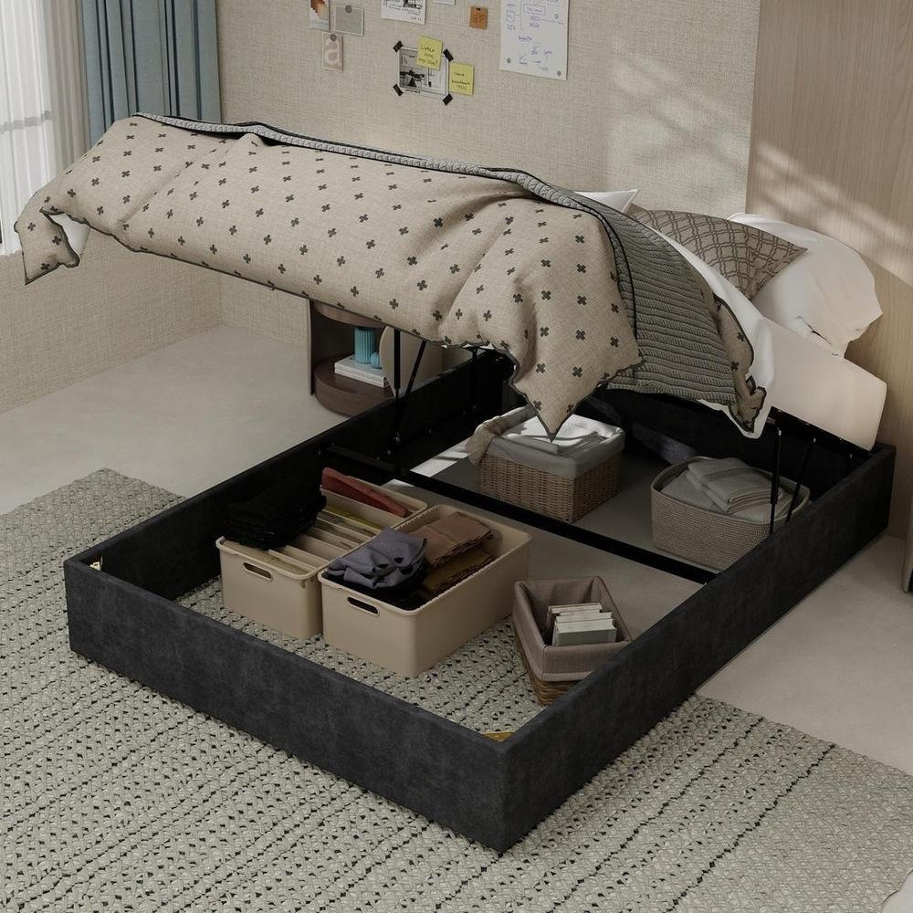 Cama 140x200 cm veludo cinza, estrutura moderna sem cabeceira