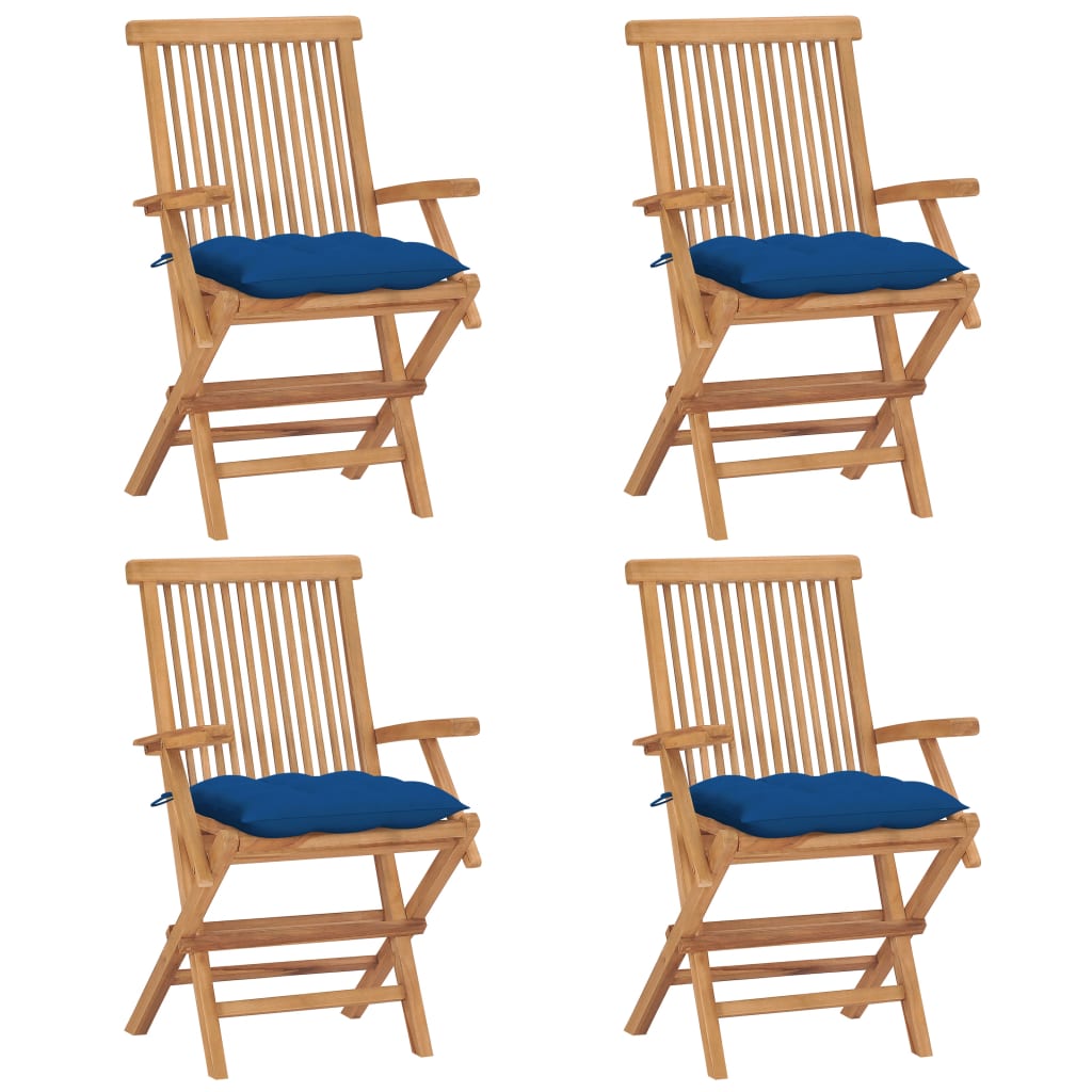 vidaXL sillas de jardín 4 uds madera maciza de teca con cojines azules