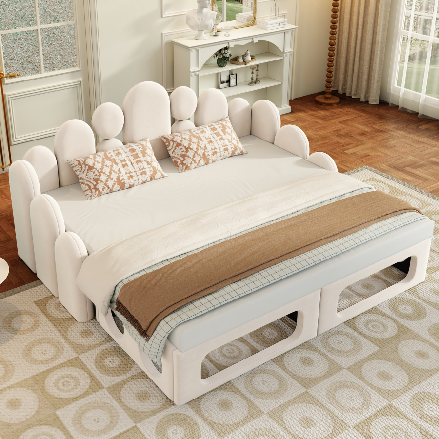Sofá cama 180x200cm 2 em 1 com cama para animais veludo – bege